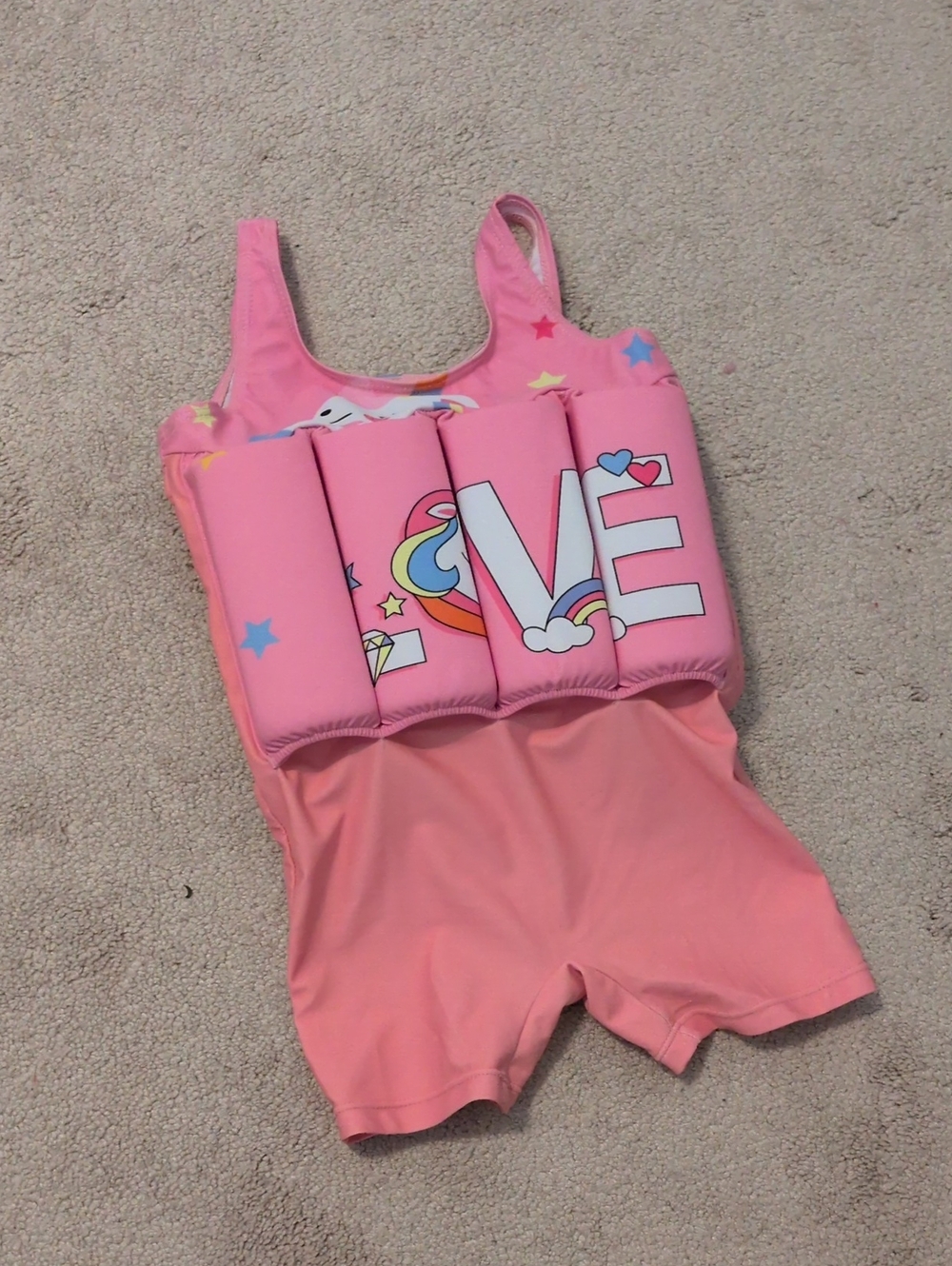 Kids Pink Float Suit with LOVE Unicorn Design (4/5)